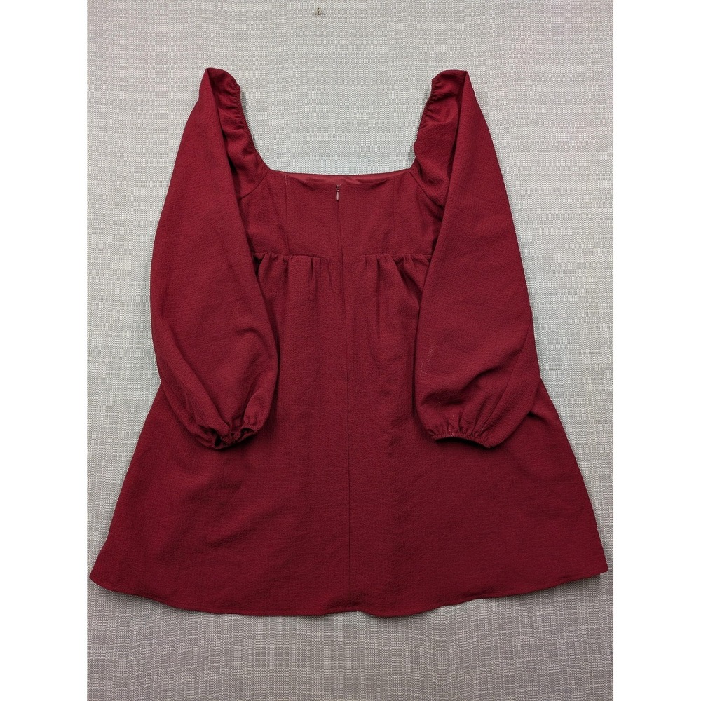 Altar'd State Dress Womens Large Red Square Neck Puff Sleeve Fit & Flare Mini - Picture 2 of 16